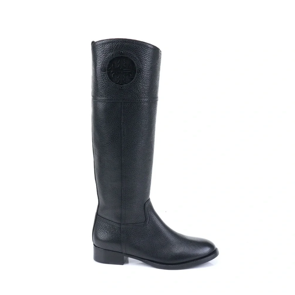 Tory Burch Kiernan logo Riding Leather Boots Black